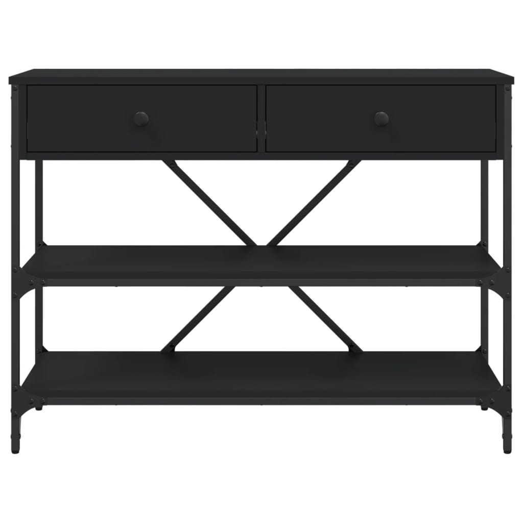Wandtafel Met Lades En Schappen Bewerkt Hout Zwart