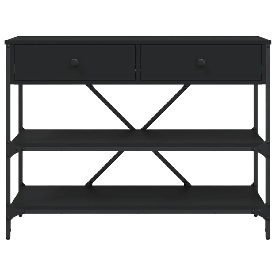 Wandtafel Met Lades En Schappen Bewerkt Hout Zwart