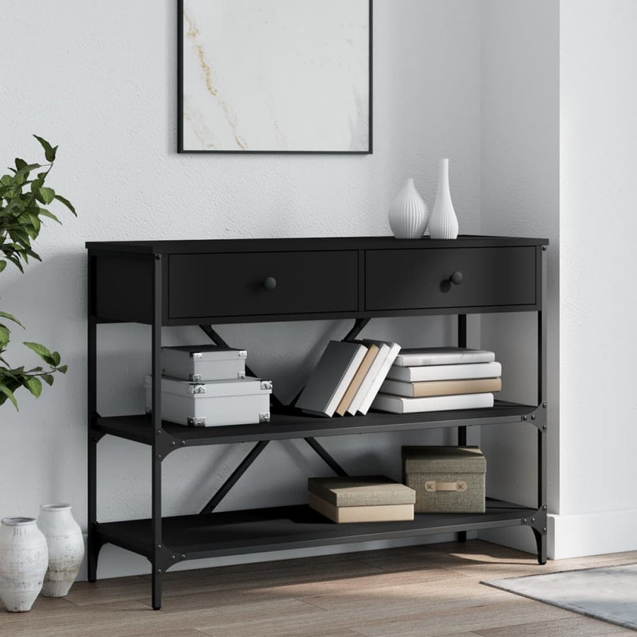 Wandtafel Met Lades En Schappen Bewerkt Hout Zwart