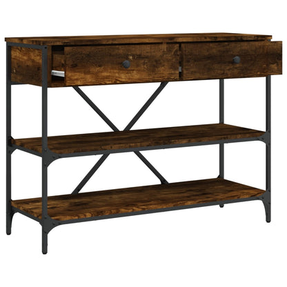 Wandtafel Met Lades En Schappen Bewerkt Hout Gerookt Eikenkleur