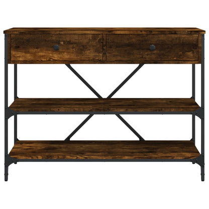 Wandtafel Met Lades En Schappen Bewerkt Hout Gerookt Eikenkleur