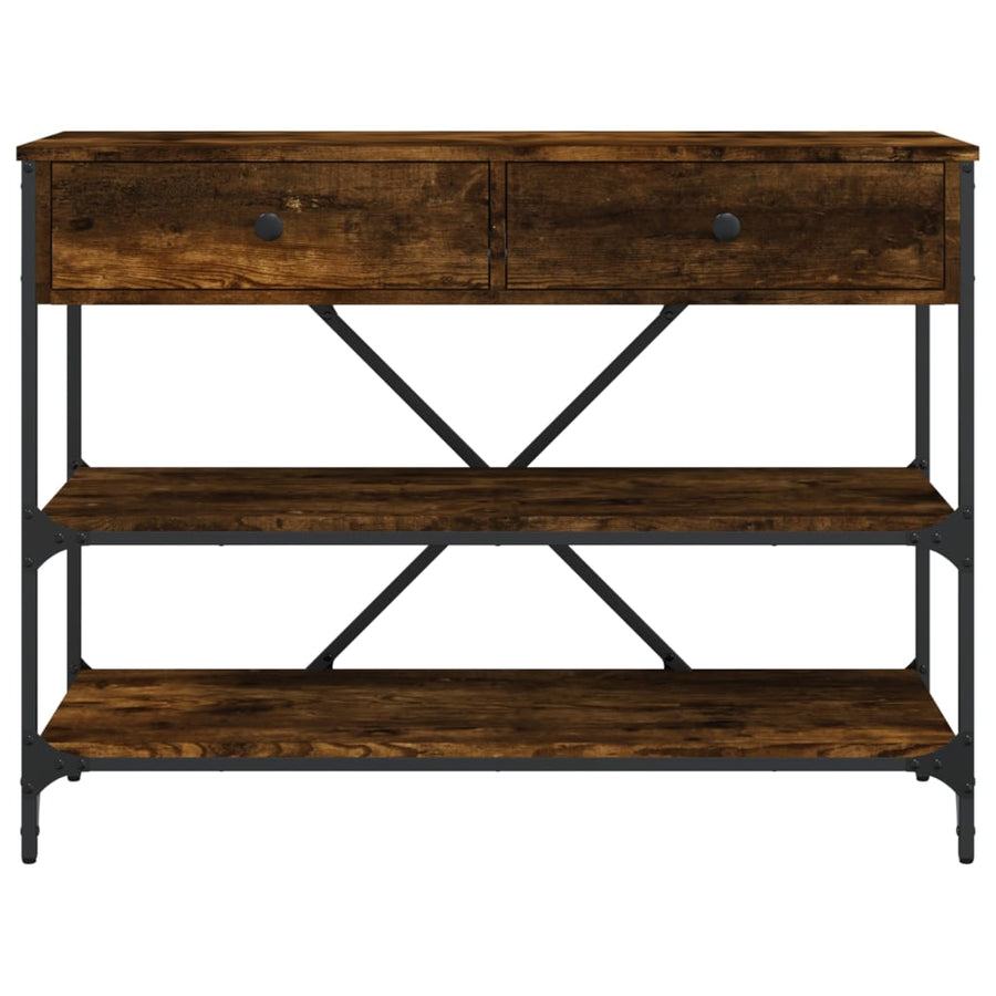 Wandtafel Met Lades En Schappen Bewerkt Hout Gerookt Eikenkleur