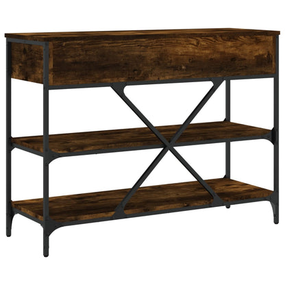 Wandtafel Met Lades En Schappen Bewerkt Hout Gerookt Eikenkleur