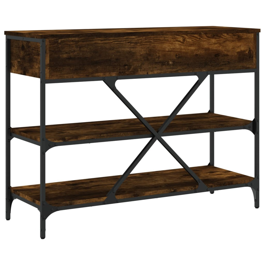 Wandtafel Met Lades En Schappen Bewerkt Hout Gerookt Eikenkleur