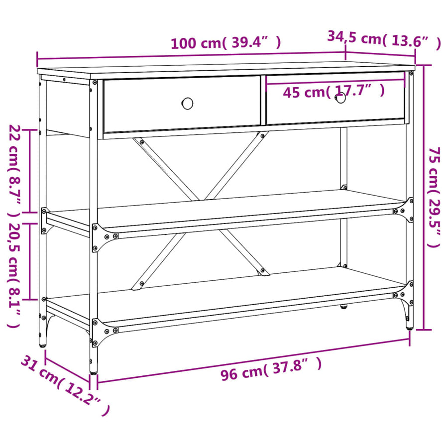 Wandtafel Met Lades En Schappen Bewerkt Hout Gerookt Eikenkleur