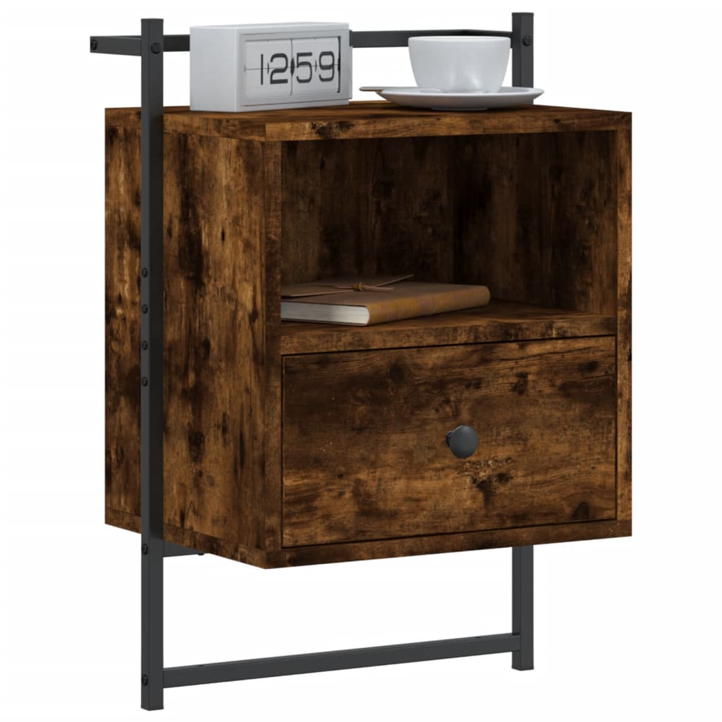 Nachtkastje Wandgemonteerd 40X30X61 Cm Hout Gerookt Eikenkleur