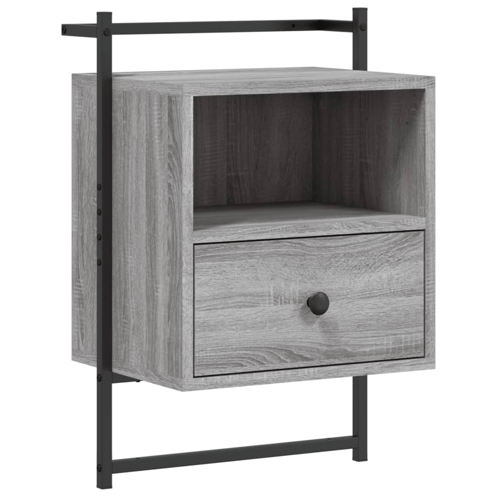 Nachtkastje Wandgemonteerd 40X30X61 Cm Hout Grijs Sonoma Eiken