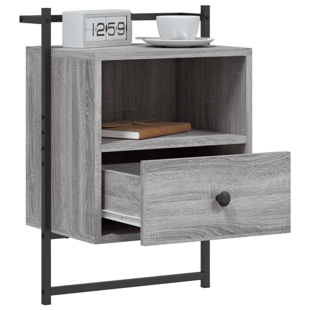 Nachtkastje Wandgemonteerd 40X30X61 Cm Hout Grijs Sonoma Eiken