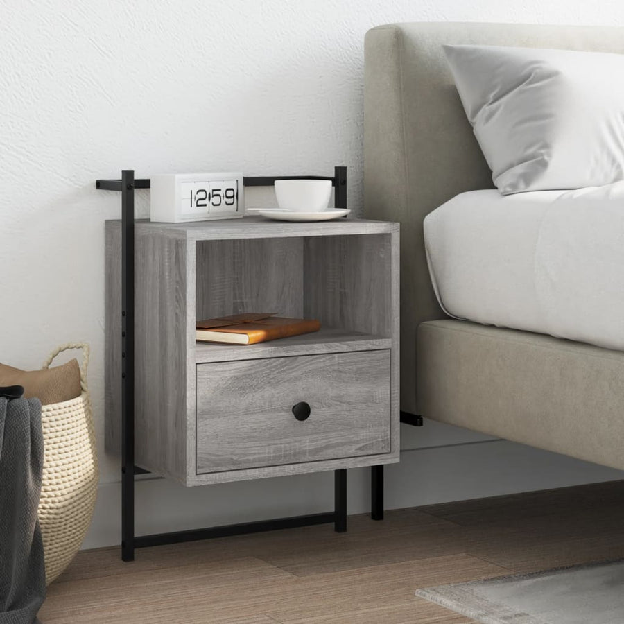 Nachtkastje Wandgemonteerd 40X30X61 Cm Hout Grijs Sonoma Eiken