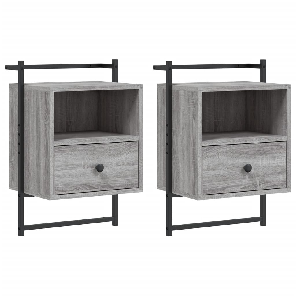 Nachtkastjes 2 St Wandgemonteerd 40X30X61 Cm Hout Grijs Sonoma