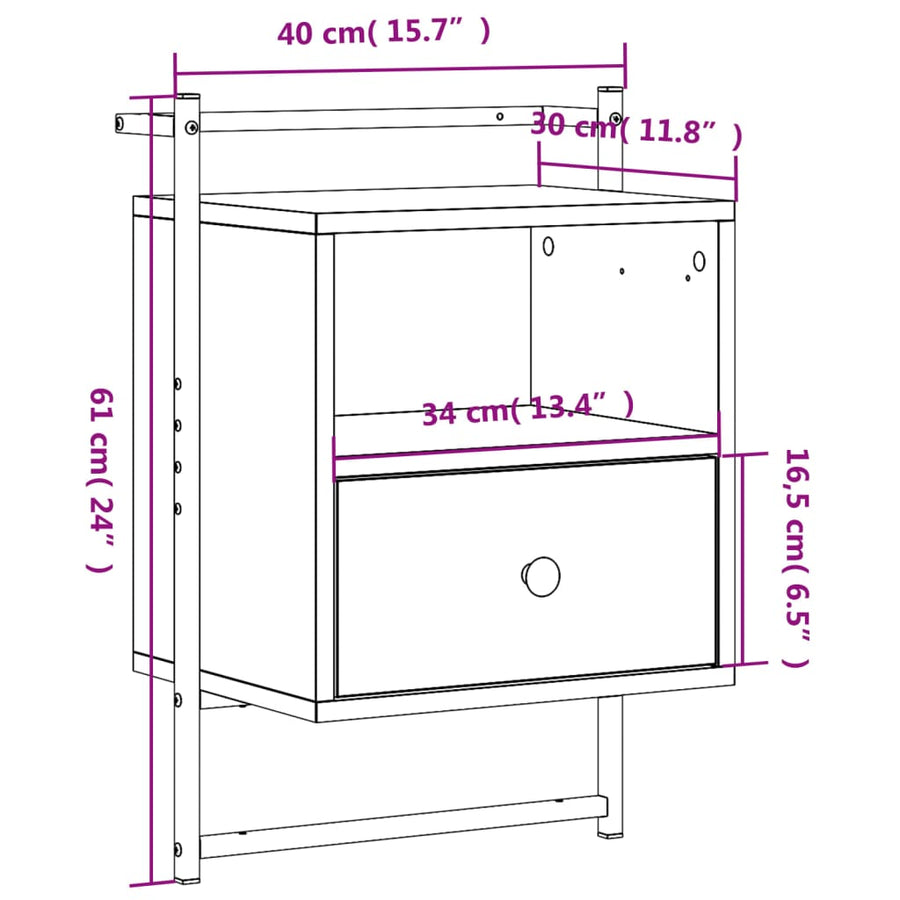 Nachtkastjes 2 St Wandgemonteerd 40X30X61 Cm Hout Grijs Sonoma