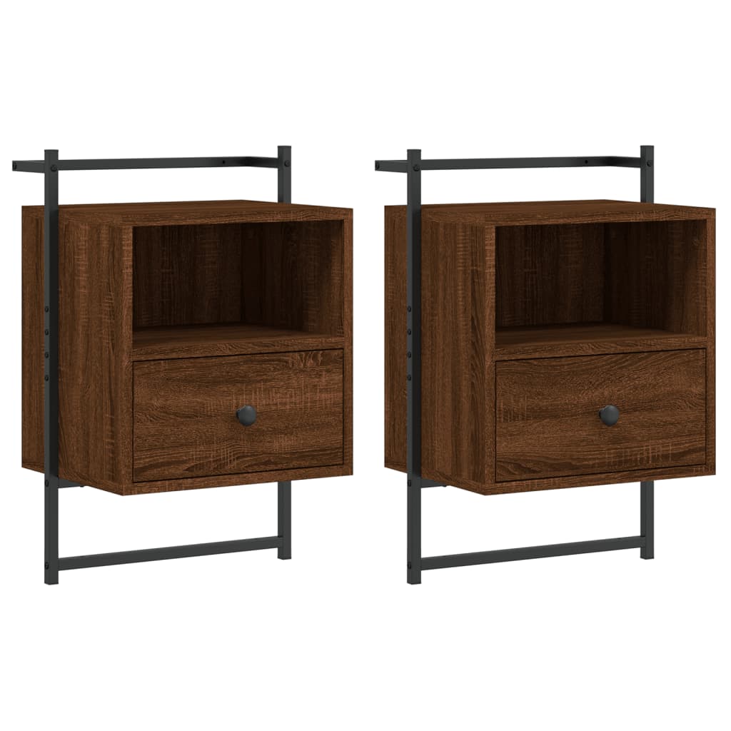 Nachtkastjes 2 St Wandgemonteerd 40X30X61 Cm Hout Bruineiken