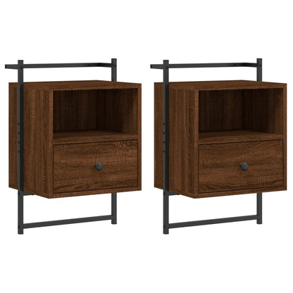 Nachtkastjes 2 St Wandgemonteerd 40X30X61 Cm Hout Bruineiken