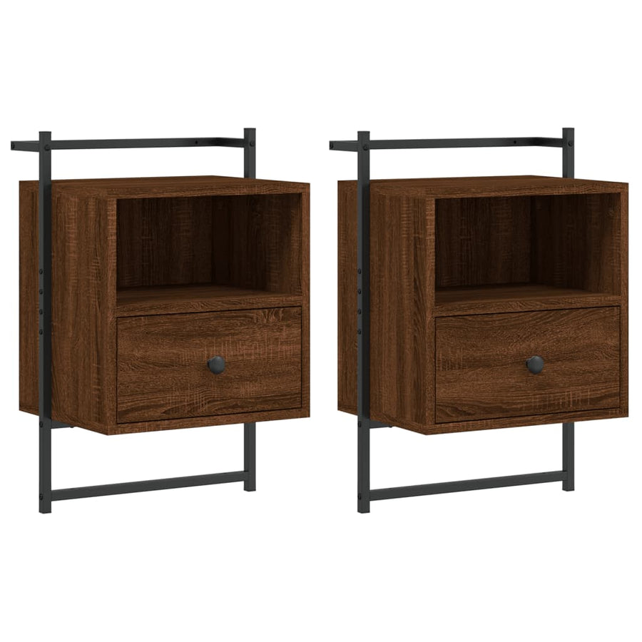 Nachtkastjes 2 St Wandgemonteerd 40X30X61 Cm Hout Bruineiken