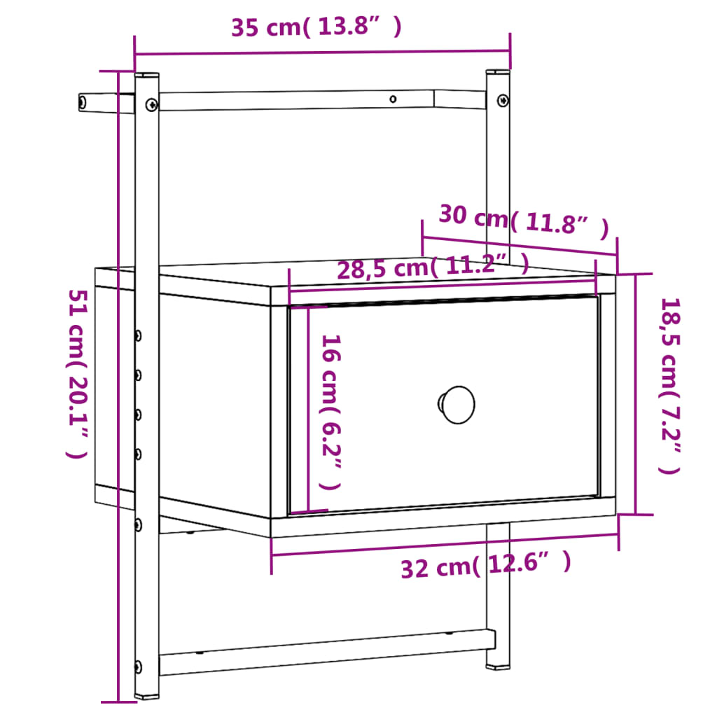 Nachtkastjes Wandgemonteerd 35X30X51 Cm Hout 2 Sonoma eiken