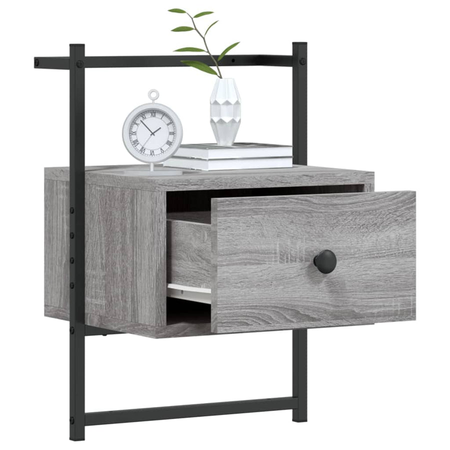 Nachtkastje Wandgemonteerd 35X30X51 Cm Hout Grijs Sonoma Eiken