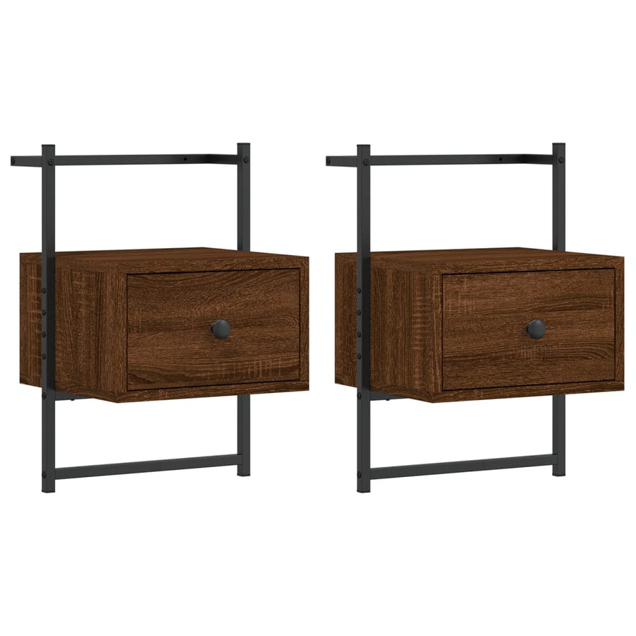 Nachtkastjes 2 St Wandgemonteerd 35X30X51 Cm Hout Bruineiken