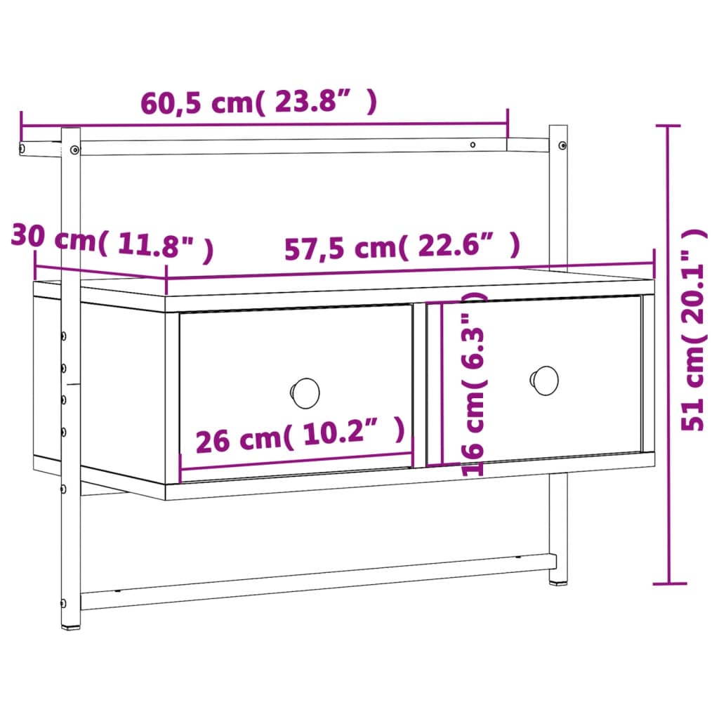 Tv-Meubel Wandgemonteerd 60,5X30X5 Cm Hout Kleurig 60.5 x 30 x 51 cm Sonoma eiken