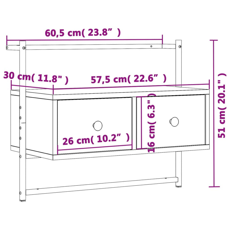 Tv-Meubel Wandgemonteerd 60,5X30X5 Cm Hout Kleurig 60.5 x 30 x 51 cm Sonoma eiken