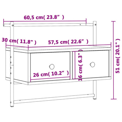 Tv-Meubel Wandgemonteerd 60,5X30X5 Cm Hout Eiken 60.5 x 30 x 51 cm Grijs sonoma