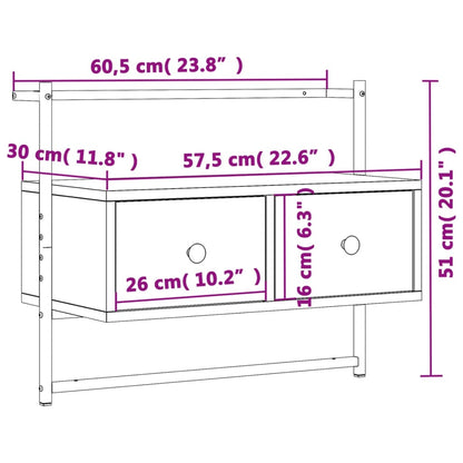 Tv-Meubel Wandgemonteerd 60,5X30X5 Cm Hout 60.5 x 30 x 51 cm bruin eikenkleur