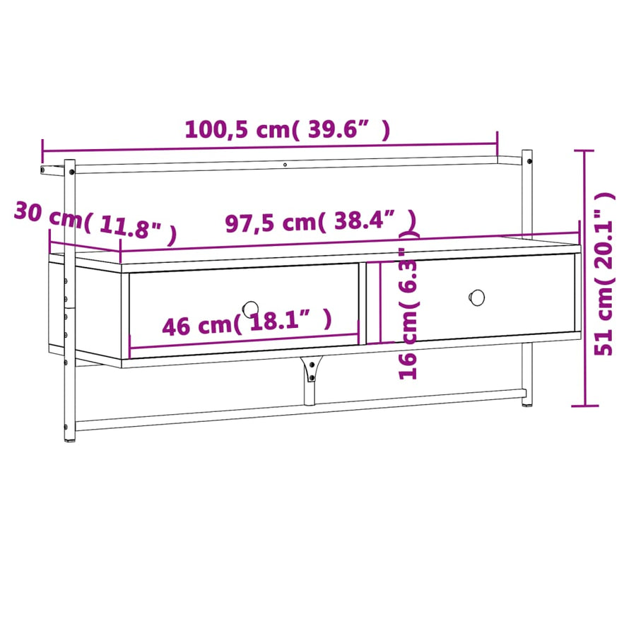 Tv-Meubel Wandgemonteerd 00,5X30X5 Cm Hout 100.5 x 30 x 51 cm bruin eikenkleur