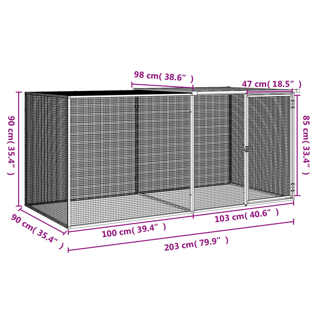 Kippenhok Met Dak Gegalvaniseerd Staal 203 x 98 x 90 cm Antraciet