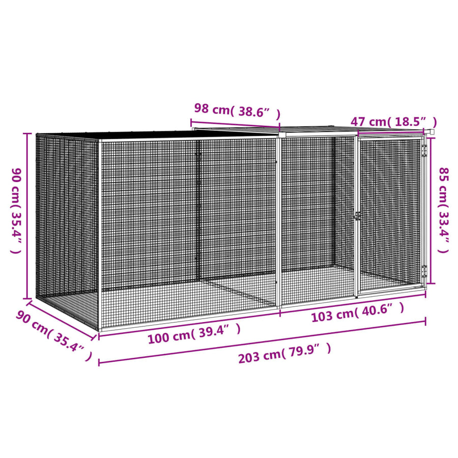 Kippenhok Met Dak Gegalvaniseerd Staal 203 x 98 x 90 cm Antraciet