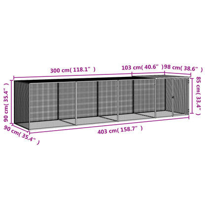 Kippenhok met dak 403x98x90 cm gegalvaniseerd staal lichtgrijs 403 x 98 x 90 cm Lichtgrijs