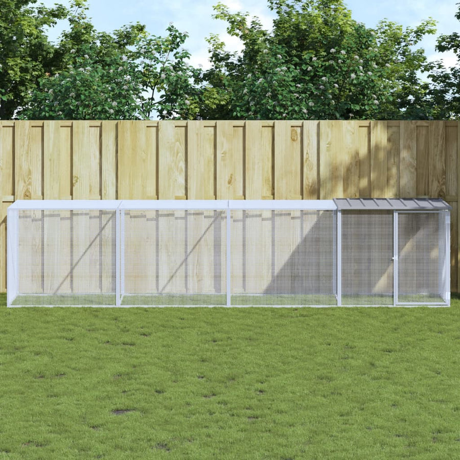 Kippenhok met dak 403x98x90 cm gegalvaniseerd staal lichtgrijs 403 x 98 x 90 cm Lichtgrijs