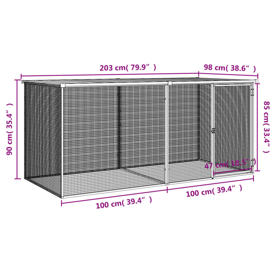 Kippenhok Met Dak Gegalvaniseerd Staal 203 x 98 x 90 cm Antraciet