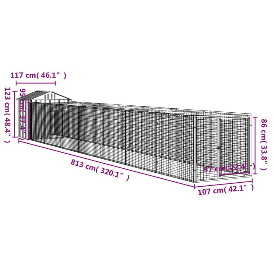 Hondenhok Met Dak Gegalvaniseerd Staal 117 x 813 x 123 cm
