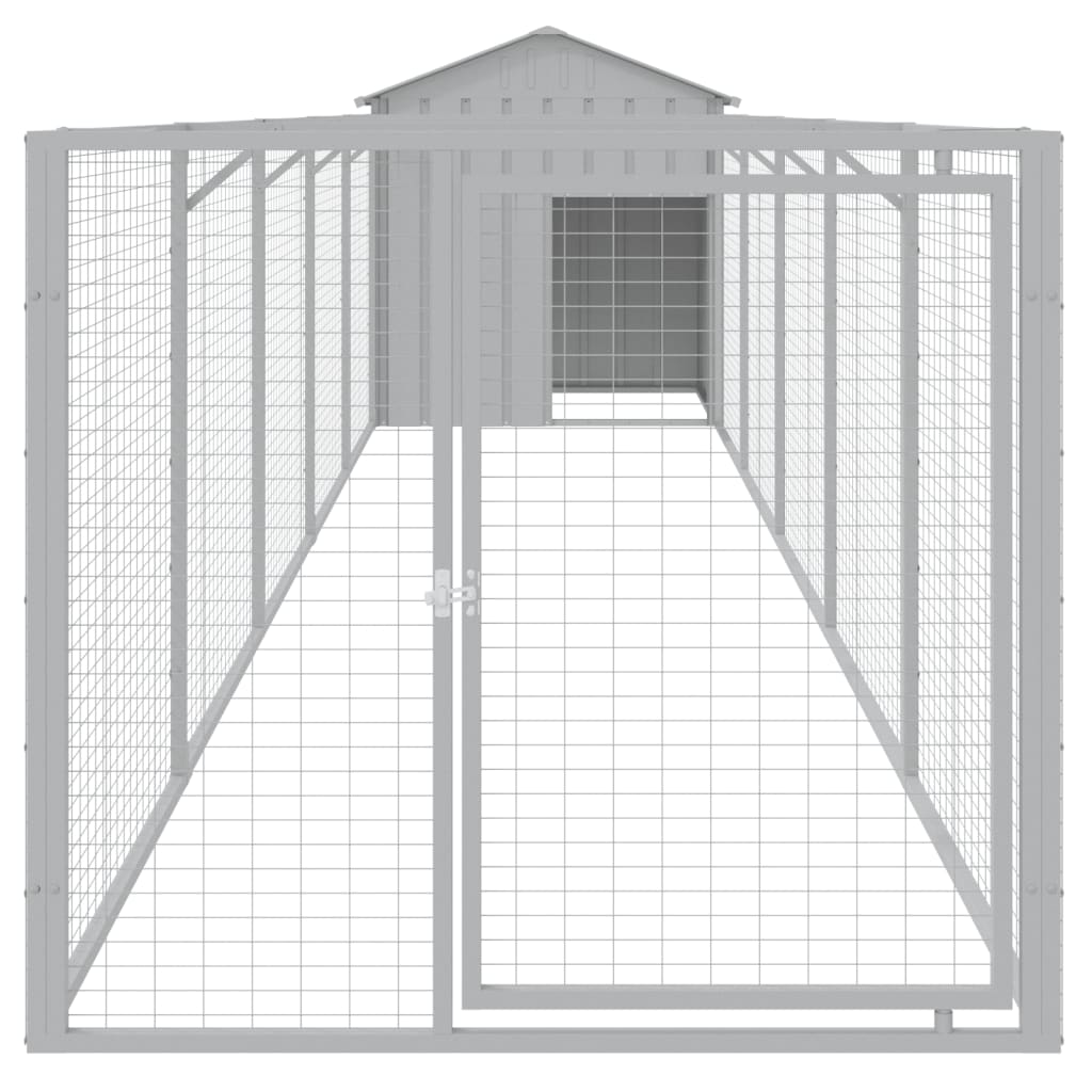 Hondenhok met dak 117x609x123 cm staal lichtgrijs