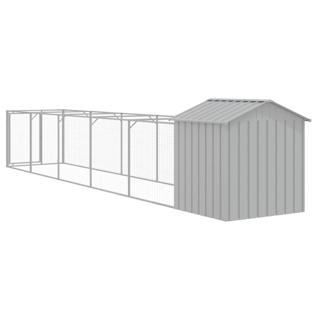 Hondenhok met dak 117x609x123 cm staal lichtgrijs