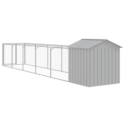 Hondenhok met dak 117x609x123 cm staal lichtgrijs