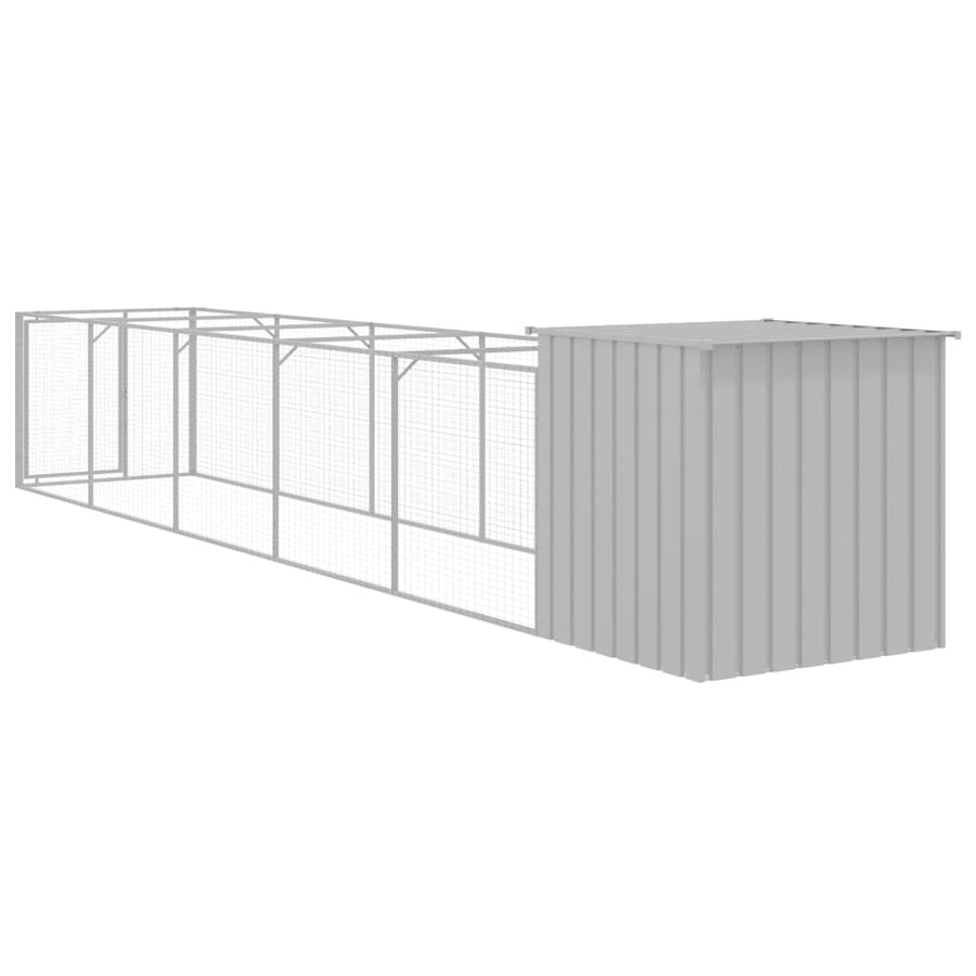 Hondenhok met ren 110x609x110 cm staal lichtgrijs