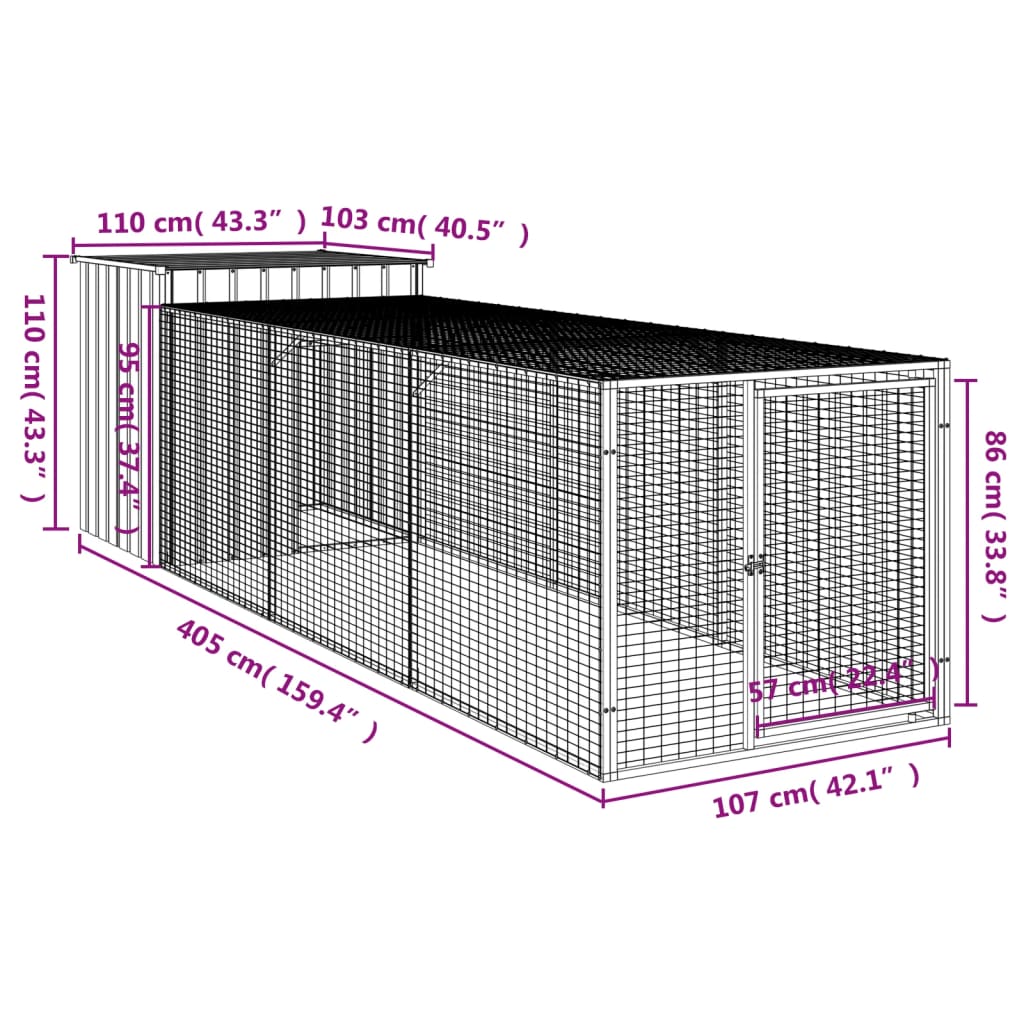 Kippenhok Met Ren Gegalvaniseerd Staal 110 x 405 x 110 cm