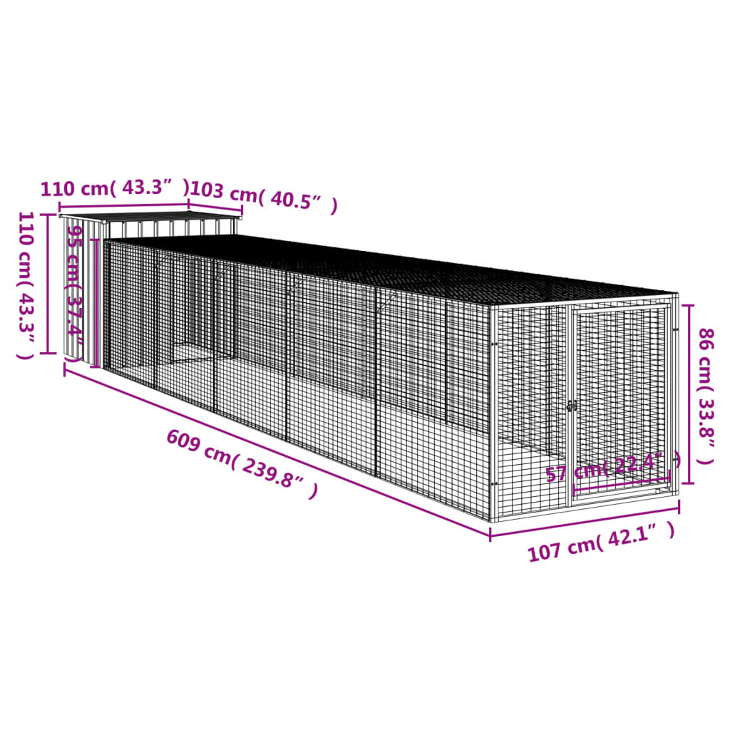 Kippenhok Met Ren Gegalvaniseerd Staal 110 x 609 x 110 cm