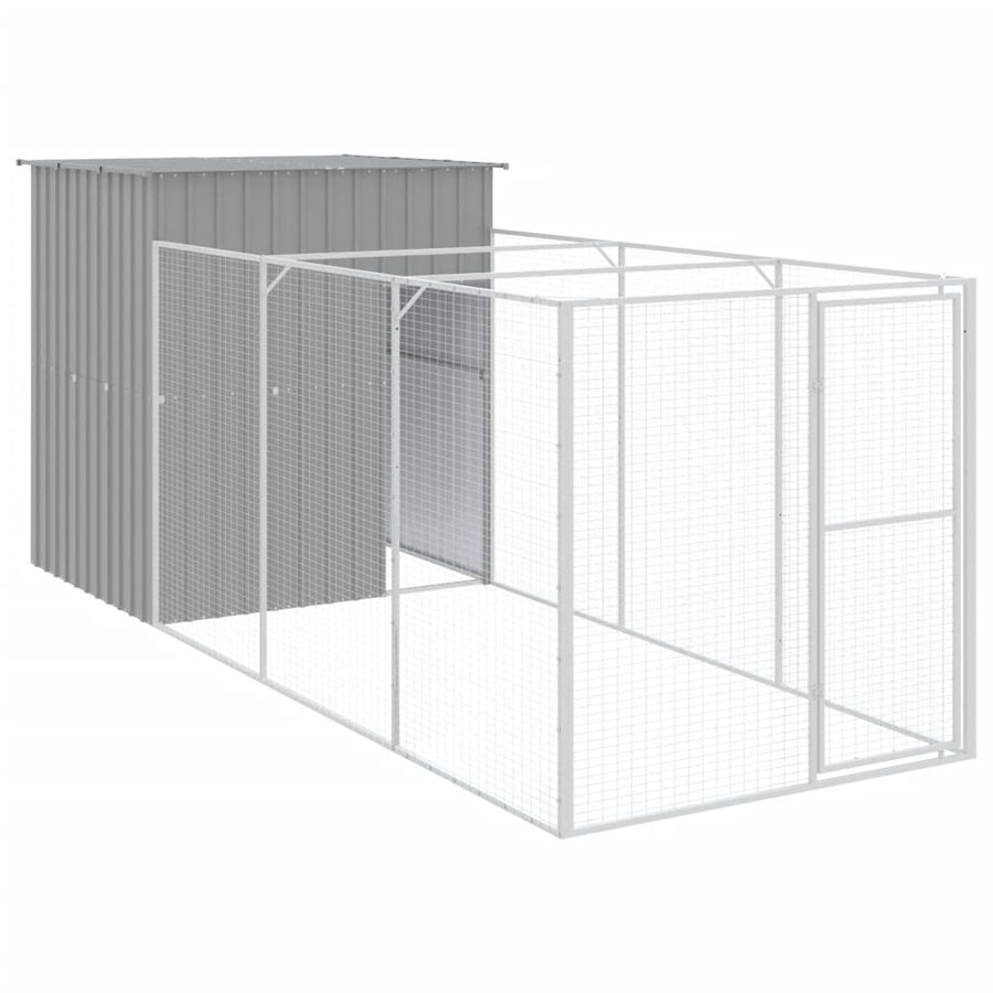 Hondenhok met ren 165x455x181 cm staal lichtgrijs 165 x 455 x 181 cm Lichtgrijs