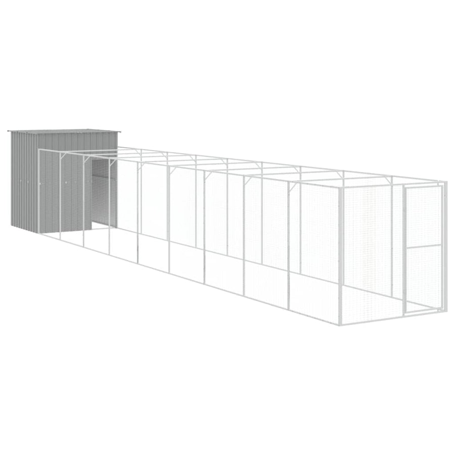Hondenhok met ren 165x1.067x181 cm staal lichtgrijs 165 x 1067 x 181 cm Lichtgrijs