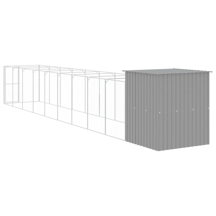 Hondenhok met ren 165x1.067x181 cm staal lichtgrijs 165 x 1067 x 181 cm Lichtgrijs