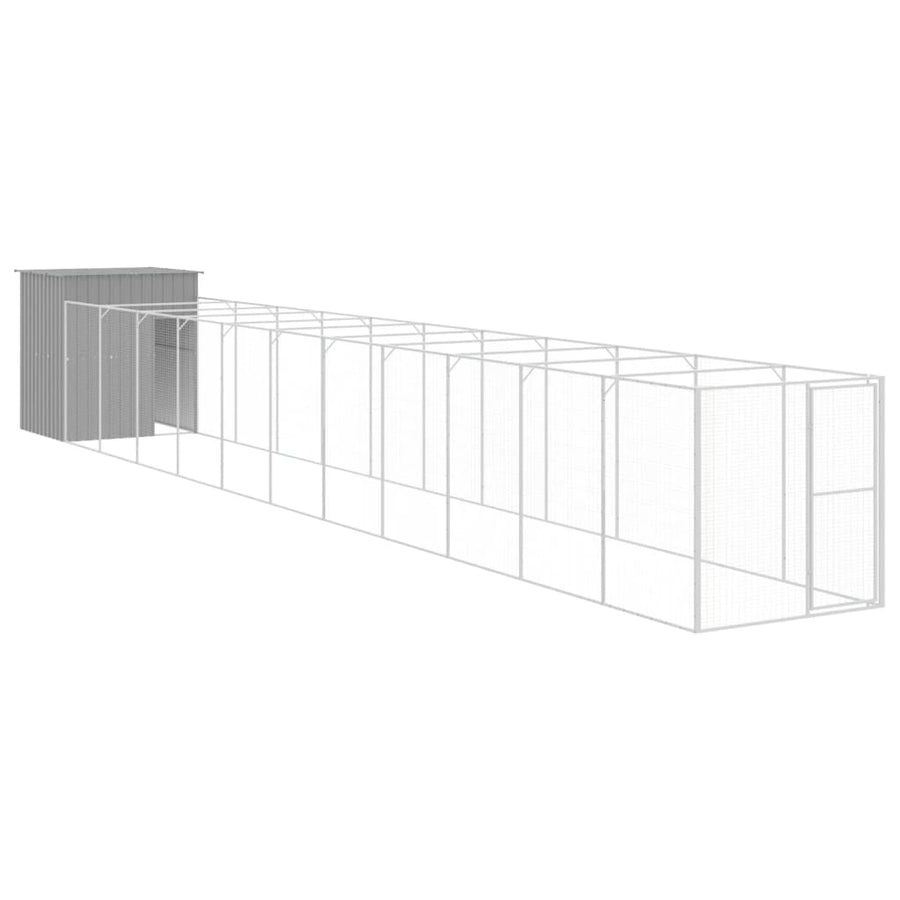 Hondenhok met ren 165x1271x181 cm staal lichtgrijs 165 x 1271 x 181 cm Lichtgrijs