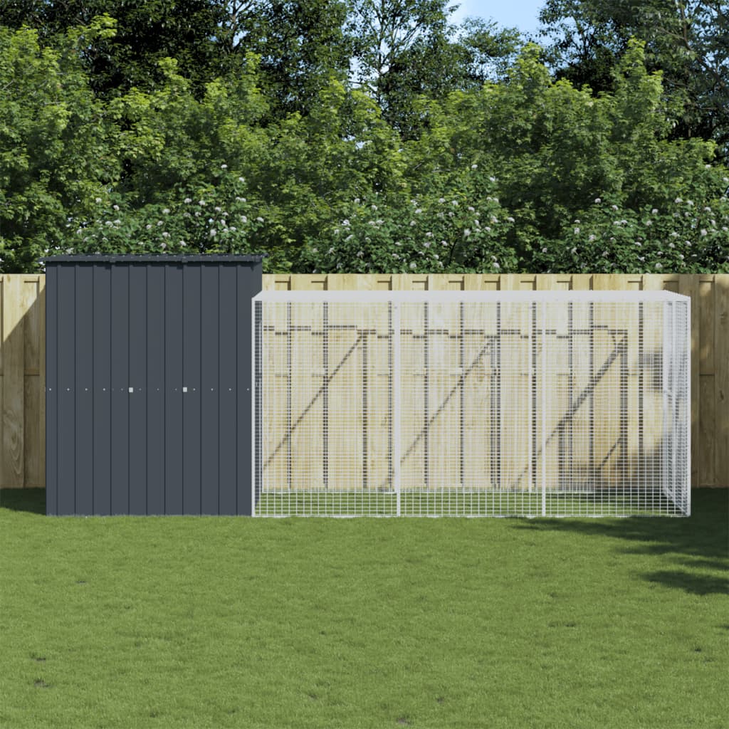 Kippenhok Met Ren Gegalvaniseerd Staal 165 x 455 x 181 cm Antraciet