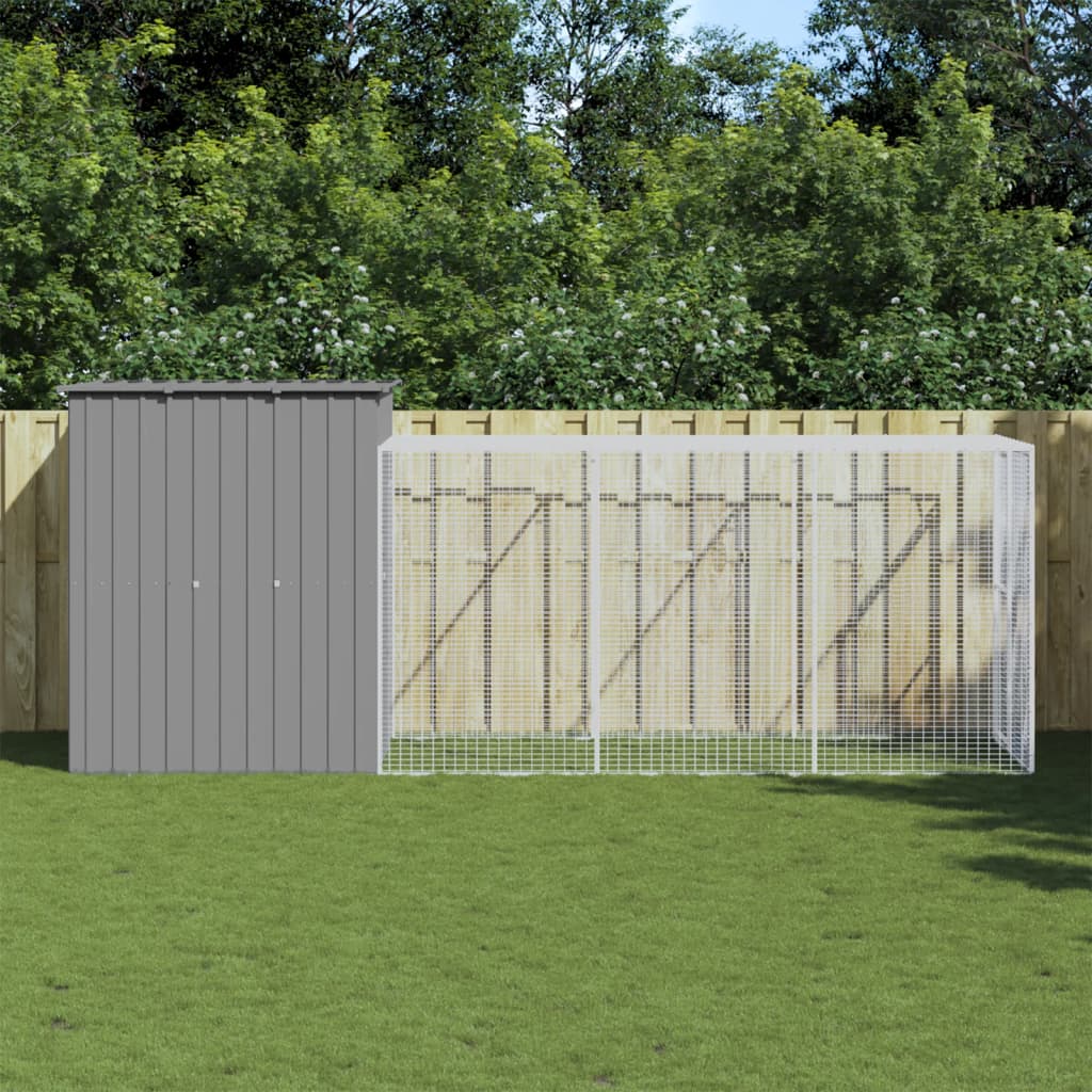 Kippenhok Met Ren Staal 165 x 455 x 181 cm Lichtgrijs