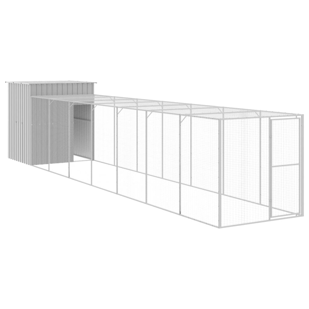 Kippenhok Met Ren Gegalvaniseerd Staal Grijs 165 x 863 x 181 cm Lichtgrijs