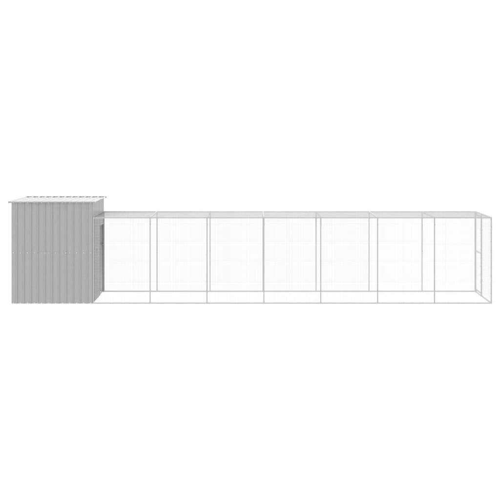 Kippenhok Met Ren Gegalvaniseerd Staal Grijs 165 x 863 x 181 cm Lichtgrijs