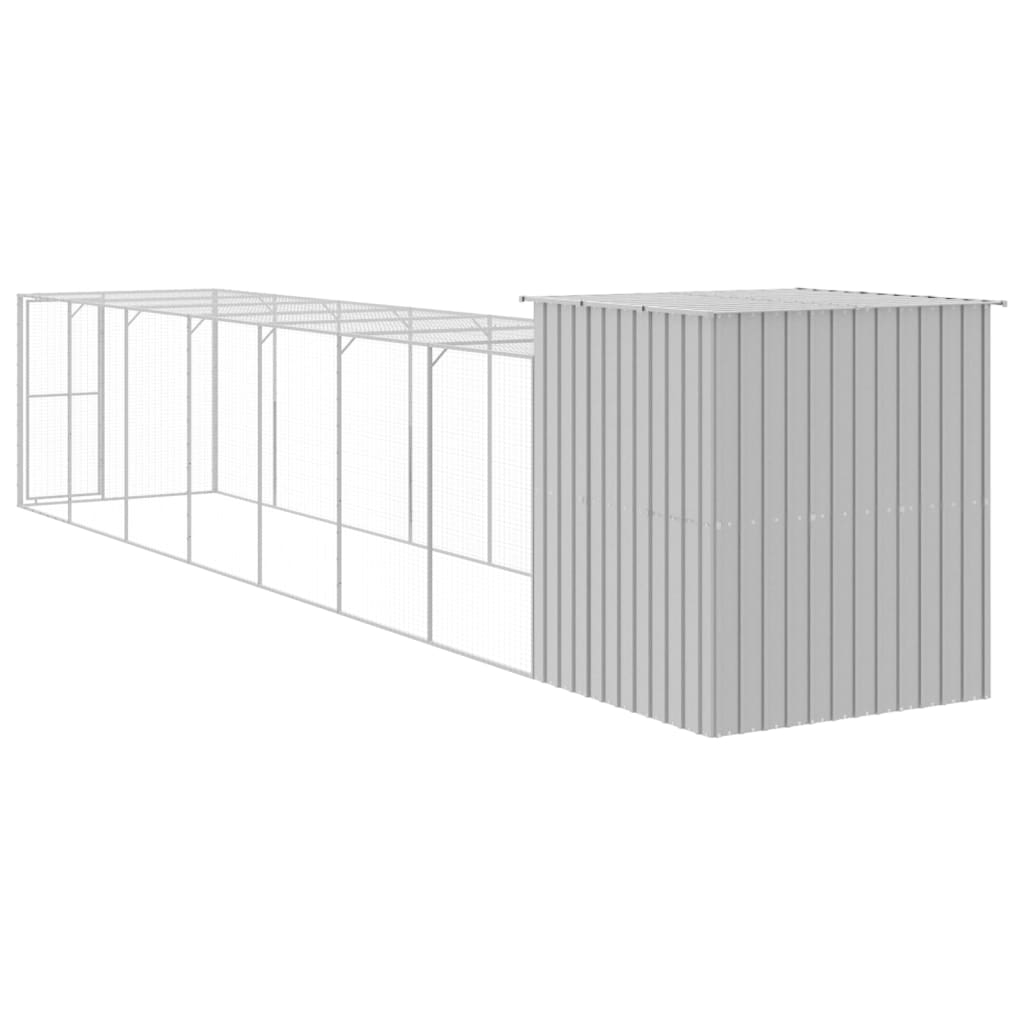 Kippenhok Met Ren Gegalvaniseerd Staal Grijs 165 x 863 x 181 cm Lichtgrijs