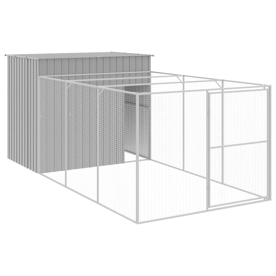 Hondenhok met ren 214x457x181 cm staal lichtgrijs 214 x 457 x 181 cm Lichtgrijs