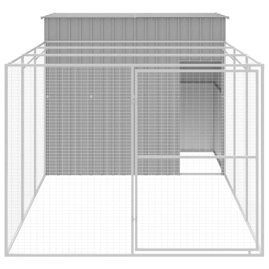 Hondenhok met ren 214x457x181 cm staal lichtgrijs 214 x 457 x 181 cm Lichtgrijs
