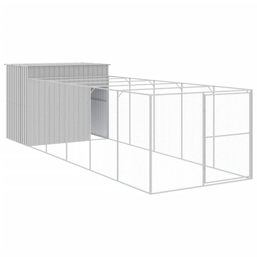 Hondenhok met ren 214x661x181 cm staal lichtgrijs 214 x 661 x 181 cm Lichtgrijs